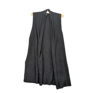 Halogen Sleeveless Open Front Cardigan Sweater Cashmere Lined One Size Black